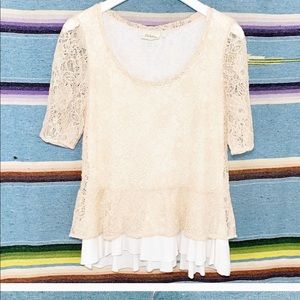 Anthro • Blush Pink Lace Overlay Layered Blouse